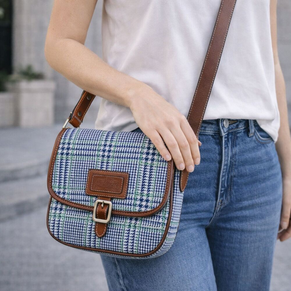American Living Small Shoulder Purse Blue Plaid